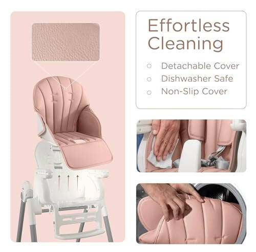KÜB 3-in-1 Foldable Baby High Chair, 7 Height & 4 Recline Adjustable Seat & Tray for Easy Clean, 2 Locking Wheels, Multifunctional Infant High Chairs for Babies and Toddlers (Pink, with Toys) - 3