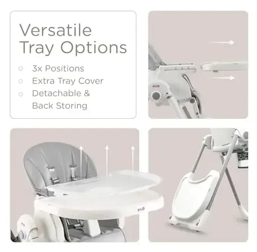 KÜB 3-in-1 Foldable Baby High Chair | Multifunctional Infant High Chairs for Babies and Toddlers | Removable Seat & Tray Easy Clean | 7 Height & 4 Recline Adjustable | 2 Locking Wheels (Grey) - 6