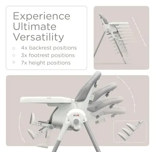 KÜB 3'ü 1 arada katlanadigan chaqaloqlar uchun baland stul, 7 balandlik va 4 eğimli sozlanishi o'rindiq va tovoq oson tozalash uchun, 2 qulflash g'ildiragi, chaqaloqlar va yosh bolalar uchun ko'p funktsiyali chaqaloqlar uchun baland stullar (kulrang, o'yinchoqlar bilan) - 2