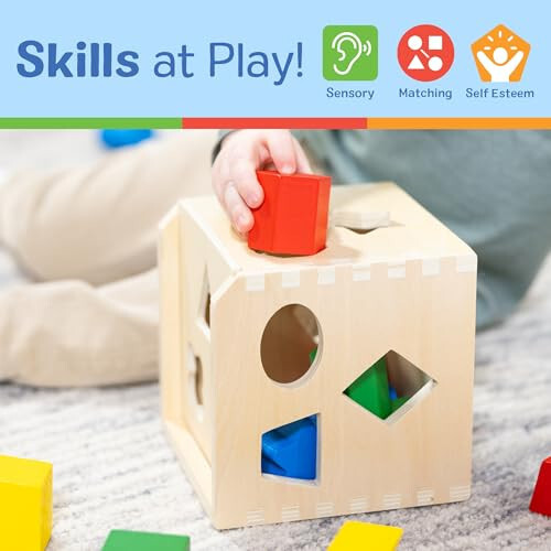 Кубик для сортировки фигур Melissa & Doug - Классическая деревянная игрушка с 12 фигурами - 5