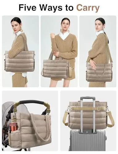 KUBYA Diaper Bag Tote, Puffer Diaper Tote Bags for Women Lightweight Travel Work Hospital Baby Bag Crossbody Mommy Bag 