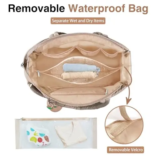 KUBYA Diaper Bag Tote, Baby Diaper Tote Bags Crossbody Hospital Bag Travel Large Mommy Bag, with Silicone Pacifier Case - 3