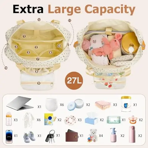 KUBYA Bebek Bezi Çantası Tote, Kadınlar İçin Şişme Bebek Bezi Tote Çantaları Hafif Seyahat İş Hastane Bebek Çantası Çapraz Askılı Anne Çantası - 2