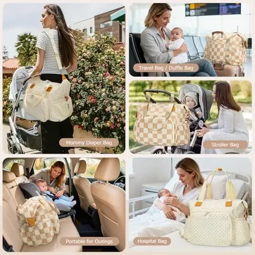 KUBYA Bebek Bezi Çantası Tote, Kadınlar İçin Şişme Bebek Bezi Tote Çantaları Hafif Seyahat İş Hastane Bebek Çantası Çapraz Askılı Anne Çantası - 5