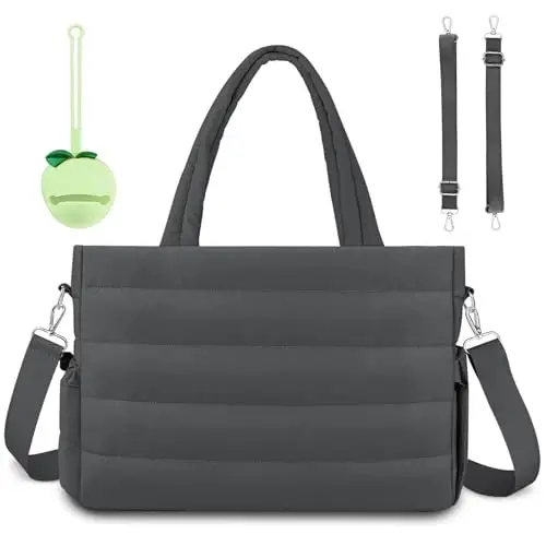 KUBYA Diaper Bag Tote, Puffer Diaper Tote Bags for Women Lightweight Travel Work Hospital Baby Bag Crossbody Mommy Bag 