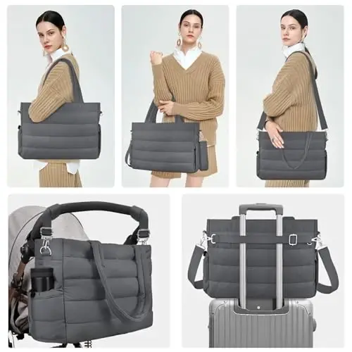 KUBYA Diaper Bag Tote, Puffer Diaper Tote Bags for Women Lightweight Travel Work Hospital Baby Bag Crossbody Mommy Bag - 7