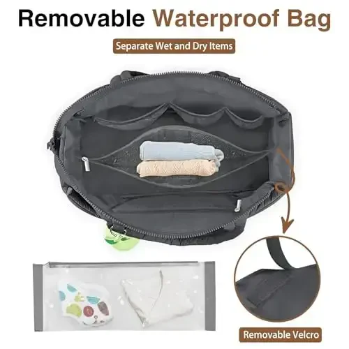 KUBYA Diaper Bag Tote, Baby Diaper Tote Bags Crossbody Hospital Bag Travel Large Mommy Bag, with Silicone Pacifier Case - 3