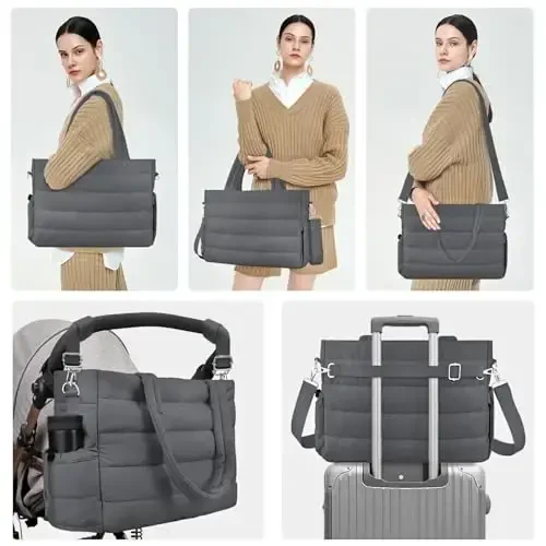 KUBYA Diaper Bag Tote, Baby Diaper Tote Bags Crossbody Hospital Bag Travel Large Mommy Bag, with Silicone Pacifier Case - 7