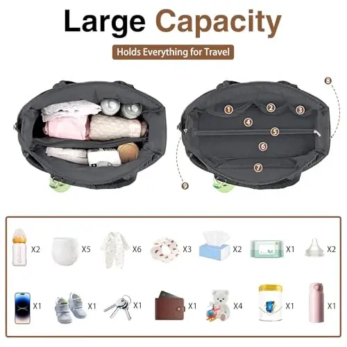KUBYA Diaper Bag Tote, Baby Diaper Tote Bags Crossbody Hospital Bag Travel Large Mommy Bag, with Silicone Pacifier Case - KUBYA (1)
