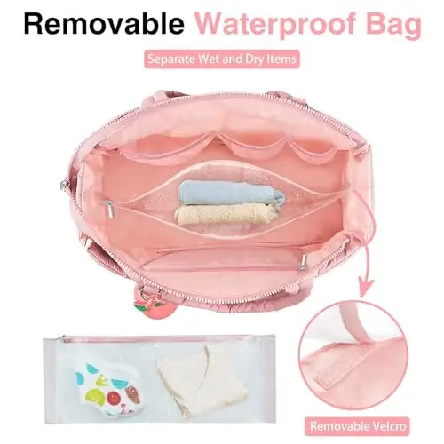 KUBYA Diaper Bag Tote, Baby Diaper Tote Bags Crossbody Hospital Bag Travel Large Mommy Bag, with Silicone Pacifier Case - 3