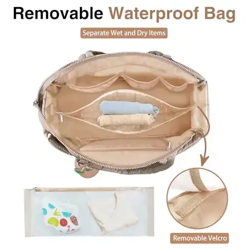 KUBYA Diaper Bag Tote, Baby Diaper Tote Bags Crossbody Hospital Bag Travel Large Mommy Bag, with Silicone Pacifier Case - 3