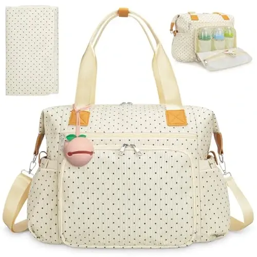 KUBYA Diaper Bag Tote, Puffer Diaper Tote Bags for Women Lightweight Travel Work Hospital Baby Bag Crossbody Mommy Bag 