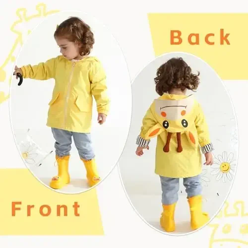 YOUNGER TREE Toddler Baby Boy Girl Duck Raincoat Cute Cartoon Hoodie Zipper Coat Outfit - 2