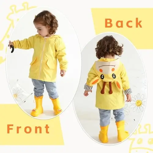 YOUNGER TREE Toddler Baby Boy Girl Duck Raincoat Cute Cartoon Hoodie Zipper Coat Outfit - 2