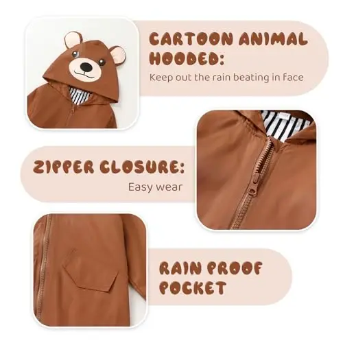 YOUNGER TREE Toddler Baby Boy Girl Duck Raincoat Cute Cartoon Hoodie Zipper Coat Outfit - 4