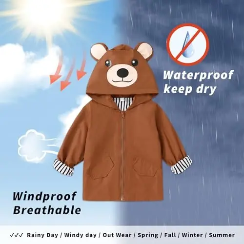 YOUNGER TREE Toddler Baby Boy Girl Duck Raincoat Cute Cartoon Hoodie Zipper Coat Outfit - 6