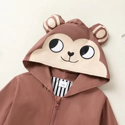 YOUNGER TREE Toddler Baby Boy Girl Duck Raincoat Cute Cartoon Hoodie Zipper Coat Outfit - 4