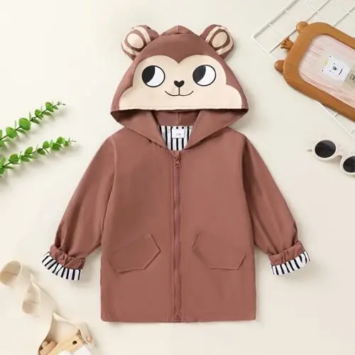 YOUNGER TREE Toddler Baby Boy Girl Duck Raincoat Cute Cartoon Hoodie Zipper Coat Outfit - 2