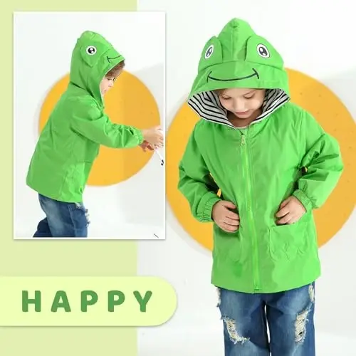 YOUNGER TREE Toddler Baby Boy Girl Duck Raincoat Cute Cartoon Hoodie Zipper Coat Outfit - 2