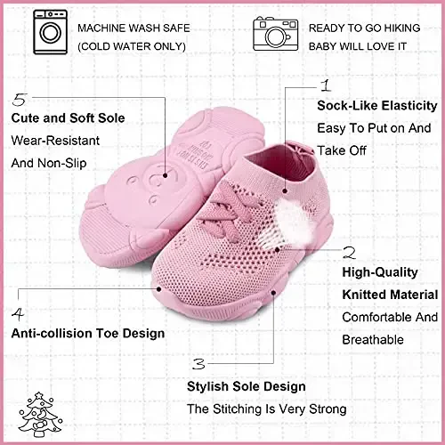 Toddler Baby Girls Boys Tennis White Walking Barefoot Slip on Shoes 18-24 Months Size 5 Wide Toe Box Summer Soft Sole Flexible Dinosaur Cheer Shoes Breathable Outdoor Soccer Rubber Sneakers - CHARROST (1)
