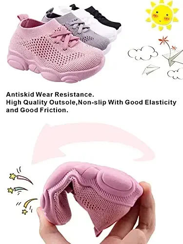 Toddler Baby Girls Boys Tennis White Walking Barefoot Slip on Shoes 18-24 Months Size 5 Wide Toe Box Summer Soft Sole Flexible Dinosaur Cheer Shoes Breathable Outdoor Soccer Rubber Sneakers - 3