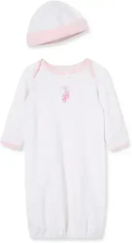 Little Me Clothes for Baby Girls' 2-Piece Nightgown and Cap Set 100% Cotton with Elastic Bottom, Baby Essentials, 0-3 Months 