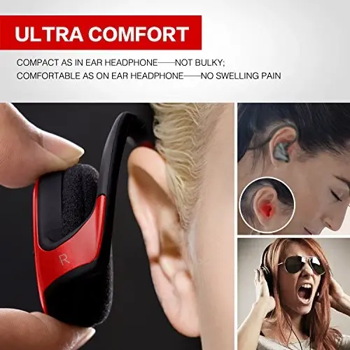 RTUSIA Small Bluetooth Headphones Wrap Around Head - Sports Wireless Headset with Built in Microphone and Crystal-Clear Sound, Foldable and Carried in The Purse, and 12-Hour Battery Life, Red - 4