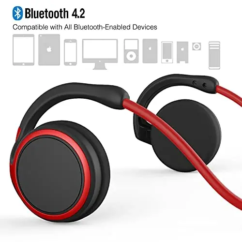 Small Bluetooth Headphones Wrap Around Head - Sports Wireless Headset with Built in Microphone and Crystal-Clear Sound, Foldable and Carried in The Purse, and 12-Hour Battery Life, Red - 5