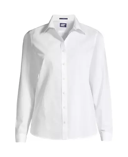 Petite No Iron Button Front Shirt - White - LANDS' END (1)