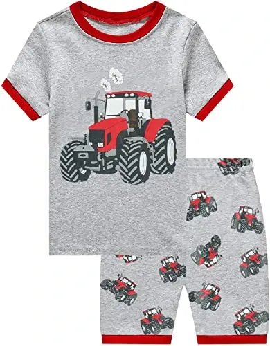 Toddler Boys Pajamas Short Sets Fire Truck Cotton 2 Piece Pjs Excavator Sleepwear Summer Clothes Kids Jammies Set Size 1-7T 