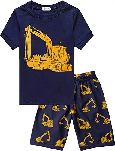 Toddler Boys Pajamas Short Sets Fire Truck Cotton 2 Piece Pjs Excavator Sleepwear Summer Clothes Kids Jammies Set Size 1-7T - CM-KID