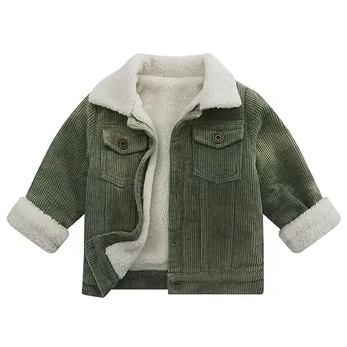 Toddler Boy Winter Corduroy Jacket Baby Girl Fall Sherpa Lined Outwear Coat - 2