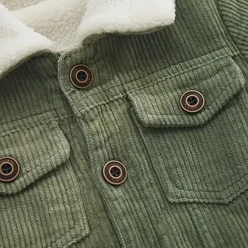 Toddler Boy Winter Corduroy Jacket Baby Girl Fall Sherpa Lined Outwear Coat - 5
