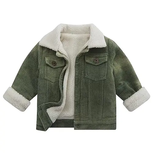 Morubut Toddler Boy Winter Thick Corduroy Coat Baby Boys Sherpa Lined Jacket Outwear - 2