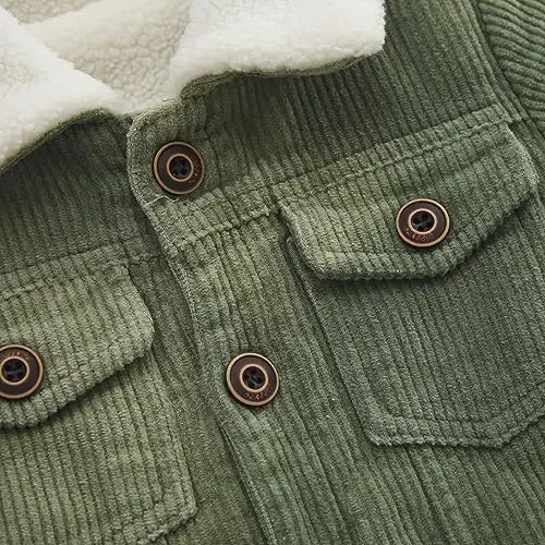 Morubut Toddler Boy Winter Thick Corduroy Coat Baby Boys Sherpa Lined Jacket Outwear - 5