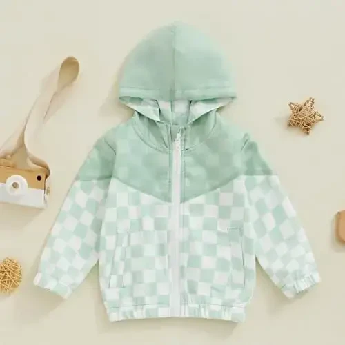 TheFound Toddler Girls Boys Hoodies Jacket Checkerboard Zip-Up Hooded Long Sleeve Coat Fall Winter Kid Baby Clothes Outerwear - 2