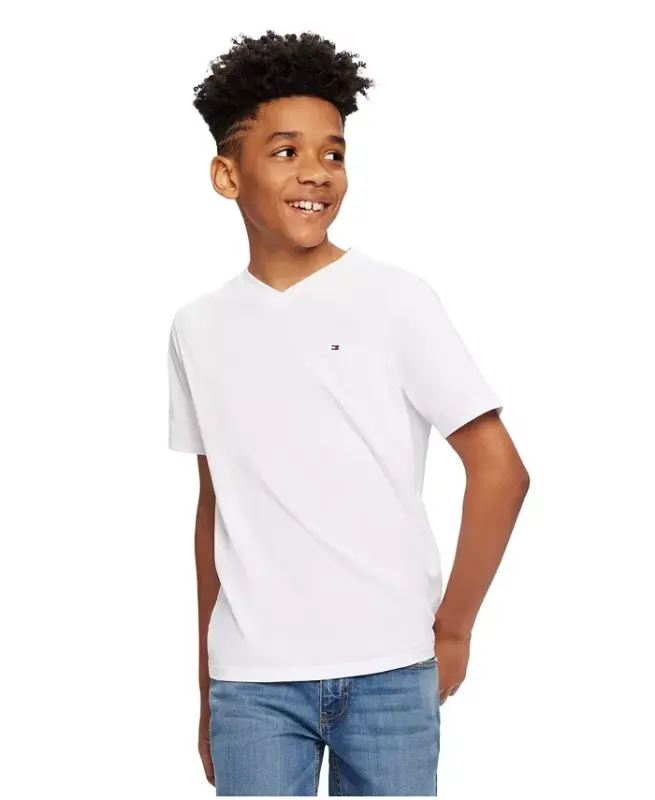 Toddler and Little Boys Embroidered Logo V-Neck Tee - White - 1