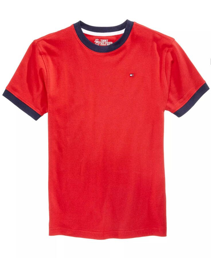 Toddler and Little Boys Contrast Trim Embroidered Logo Ken Tee-Red - 2