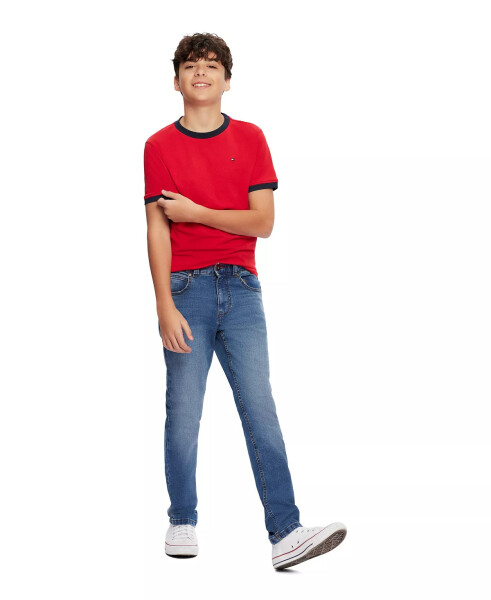 Toddler and Little Boys Contrast Trim Embroidered Logo Ken Tee-Red - 5