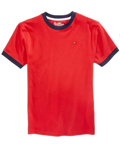 Toddler and Little Boys Contrast Trim Embroidered Logo Ken Tee - Red - 2