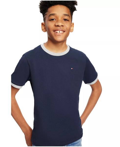 Toddler and Little Boys Contrast Trim Embroidered Logo Ken Tee-Navy - 4