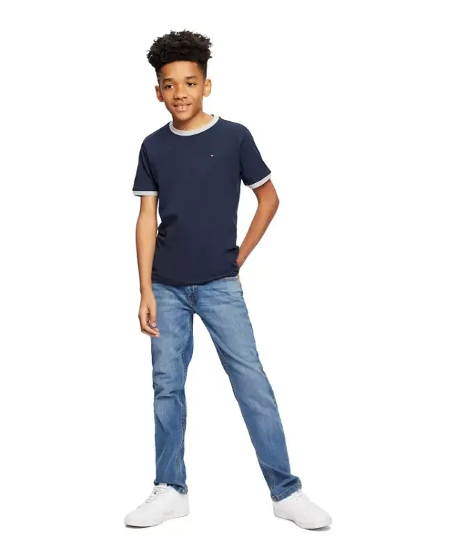 Toddler and Little Boys Contrast Trim Embroidered Logo Ken Tee - Navy - TOMMY HILFIGER