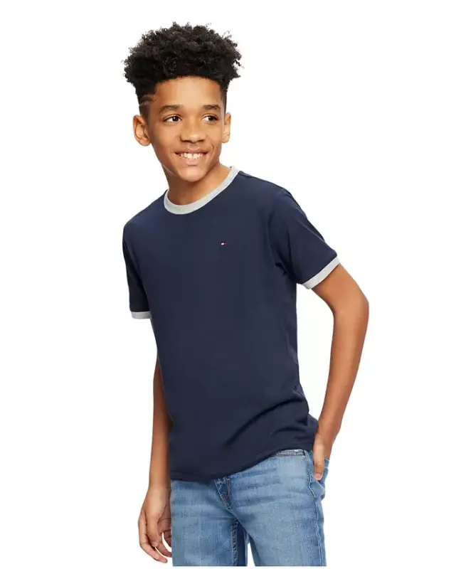 Toddler and Little Boys Contrast Trim Embroidered Logo Ken Tee - Navy - 3