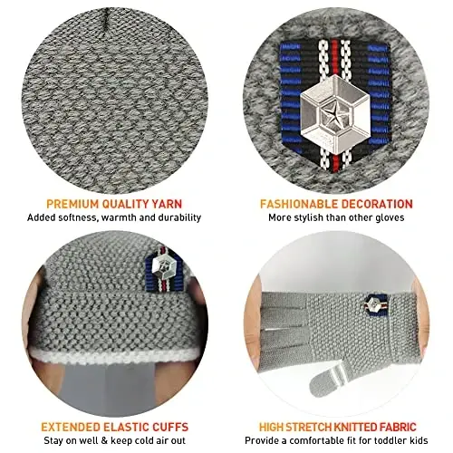 PKWEEN Winter Gloves for Toddler Kids - 3 Pairs Boys Girls Soft Warm Wool Lined Gloves Full Finger Children Knit Gloves - 3