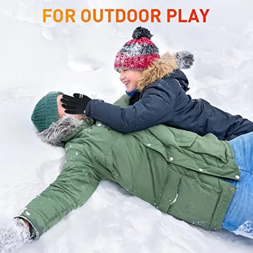 PKWEEN Winter Gloves for Toddler Kids - 3 Pairs Boys Girls Soft Warm Wool Lined Gloves Full Finger Children Knit Gloves - 5