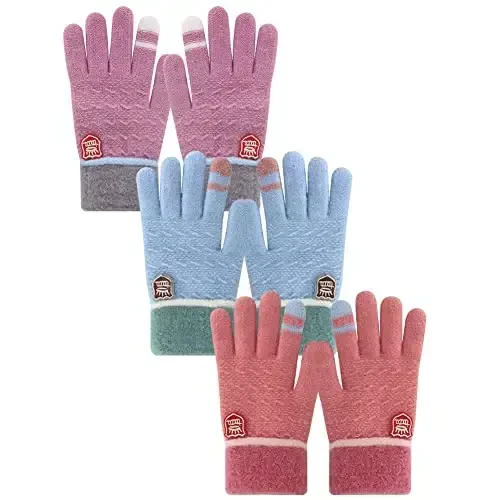 PKWEEN Winter Gloves for Toddler Kids - 3 Pairs Boys Girls Soft Warm Wool Lined Gloves Full Finger Children Knit Gloves - PKWEEN