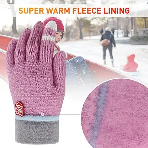 PKWEEN Winter Gloves for Toddler Kids - 3 Pairs Boys Girls Soft Warm Wool Lined Gloves Full Finger Children Knit Gloves - 2