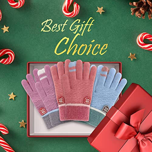PKWEEN Winter Gloves for Toddler Kids - 3 Pairs Boys Girls Soft Warm Wool Lined Gloves Full Finger Children Knit Gloves - 6