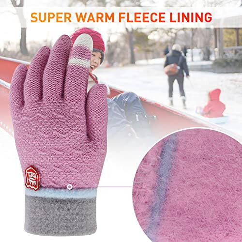 PKWEEN Winter Gloves for Toddler Kids - 3 Pairs Boys Girls Soft Warm Wool Lined Gloves Full Finger Children Knit Gloves - 2