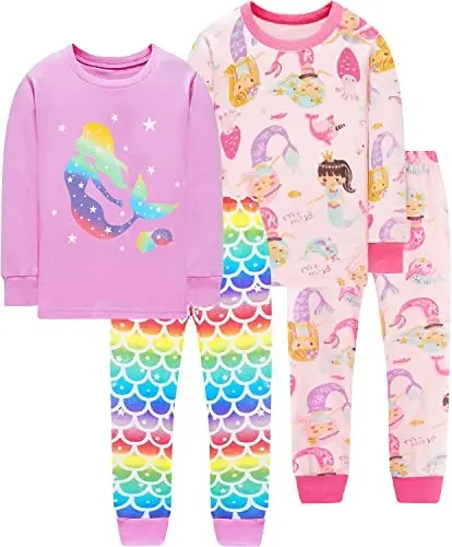 Little Hand Girls Pajamas Dinosaur Cotton Unicorn Pjs Jammies Fall Winter Long Sleeve Kids Sleepwear Sets for Size 2-7T - 1